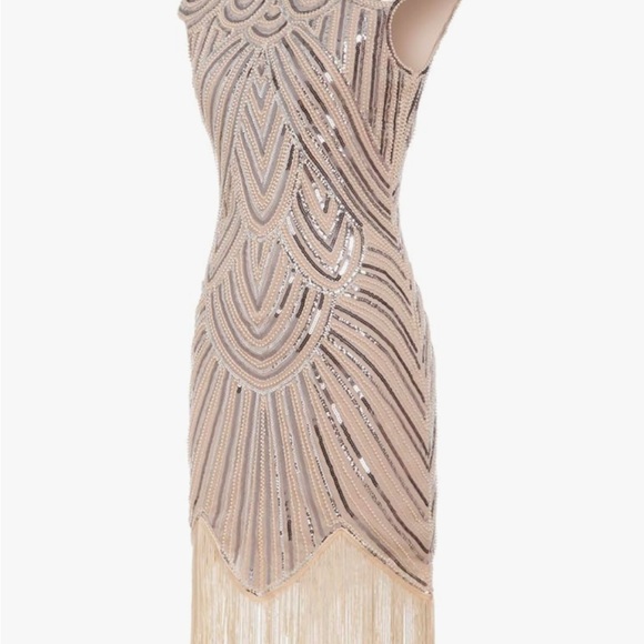 Gold flapper 40s vintage dress. - Picture 3 of 5